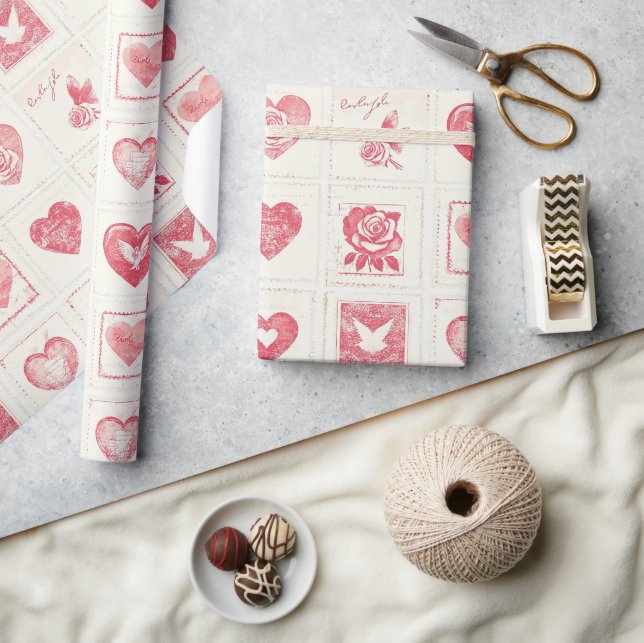 Chic Red Cream Valentine Hearts Kärlek Presentpapper (Hantverk)
