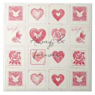 Chic Red Cream Valentine Kärlek Bröllop Kakelplatta