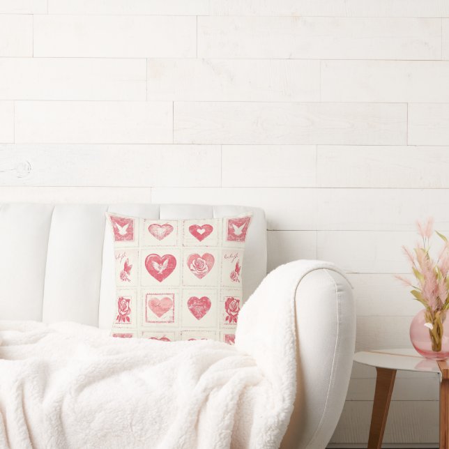 Chic Red Cream Valentine Kärlek Kudde (Soffa)