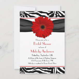 Chic Red Gerber Daisy Zebra tryck Möhippa Inbjudningar