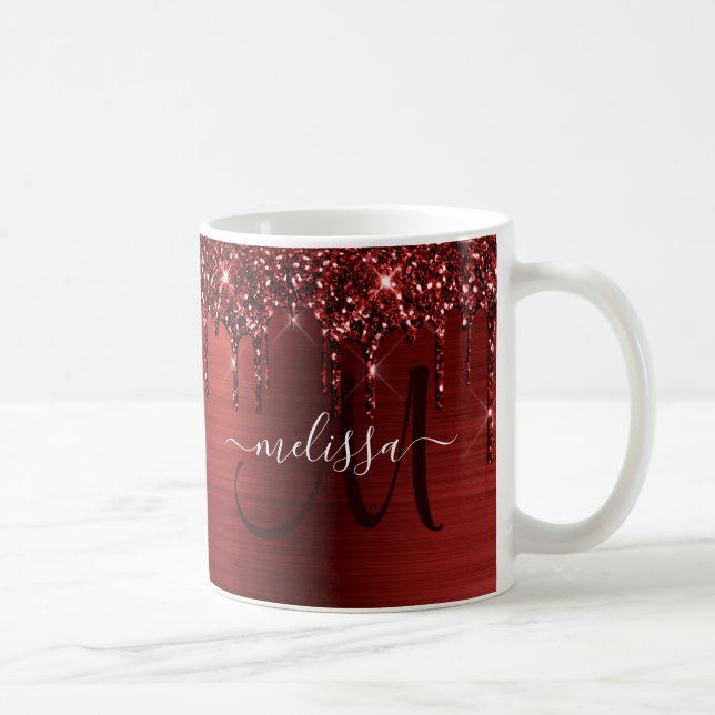 Chic Red Glitter Drives Brushed Metall Monogram Kaffemugg (Höger)