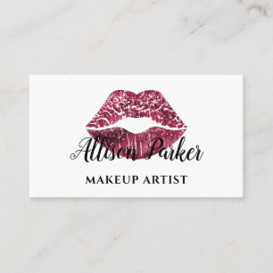 Chic Red Glitter Läppar Makeup Artist Visitkort