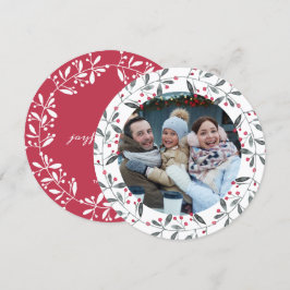 Chic Red & Grönt Watercolor Holly-julfransen Inbjudningar