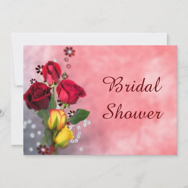 Chic Red & Gul ros Möhippa Inbjudningar (Framsida)