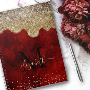 Chic Red guld drippning glitter monogram Anteckningsbok