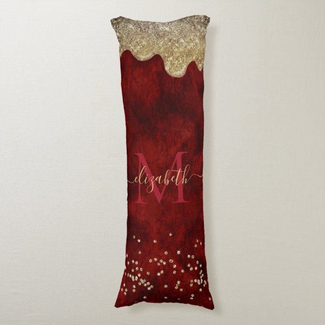 Chic Red guld drippning glitter monogram Kroppskudde (Framsidan Vertikal)