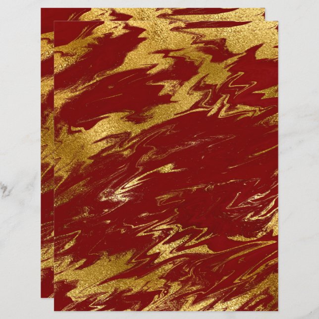Chic Red Guld Faux Marble Scrapbook Papper (Fram/baksida)