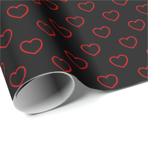 Chic Red Hearts Mönster on Black Presentpapper