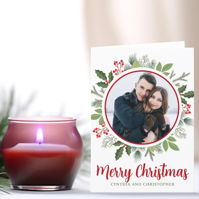 Chic Red Holly-julfransens andedräkt Fotovikt Helgkort (Skapare uppladdad)