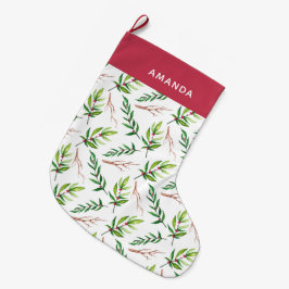 Chic Red Holly Löv Mönster Helgdag Personlig Stor Julstrumpa