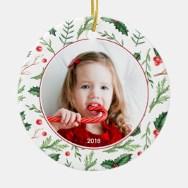 Chic Red Holly Mönster jul Photo Helgdag Julgransprydnad Keramik