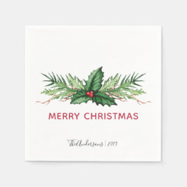 Chic Red Holly Painting Bouquet-juljulen Helgdag Pappersservett