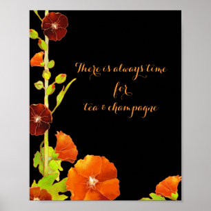 Chic Red Hollyhocks Anpassade Business Poster