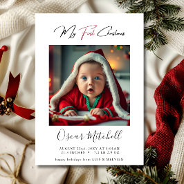 Chic Red My First jul Baby Photo Simple Julkort