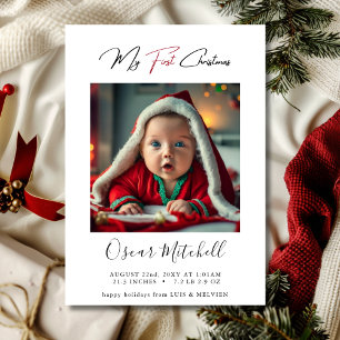 Chic Red My First jul Baby Photo Simple Julkort