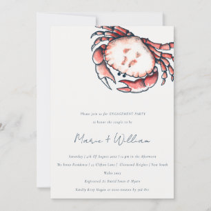 Chic Red Navy Underwater Crab Nautical Förlovning Inbjudningar
