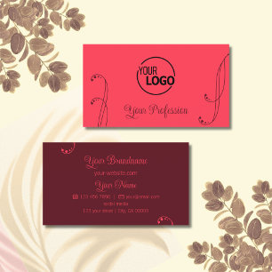 Chic Red och Burgundy Ornamental med Logotyp Ornat Visitkort