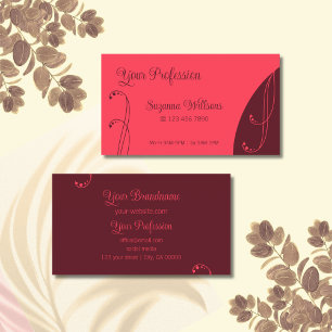 Chic Red och Burgundy Ornamental Squiggled Ornate Visitkort