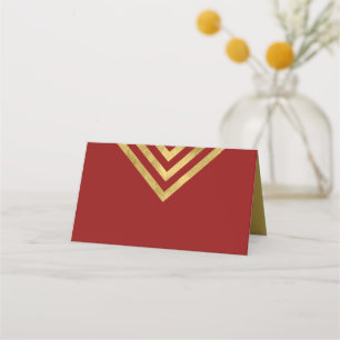 Chic Red och Faux Guld Geometric Placeringskort