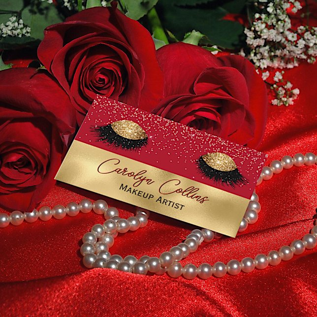 Chic Red och Guld Makeup Öga Affärskort Visitkort (Skapare uppladdad)