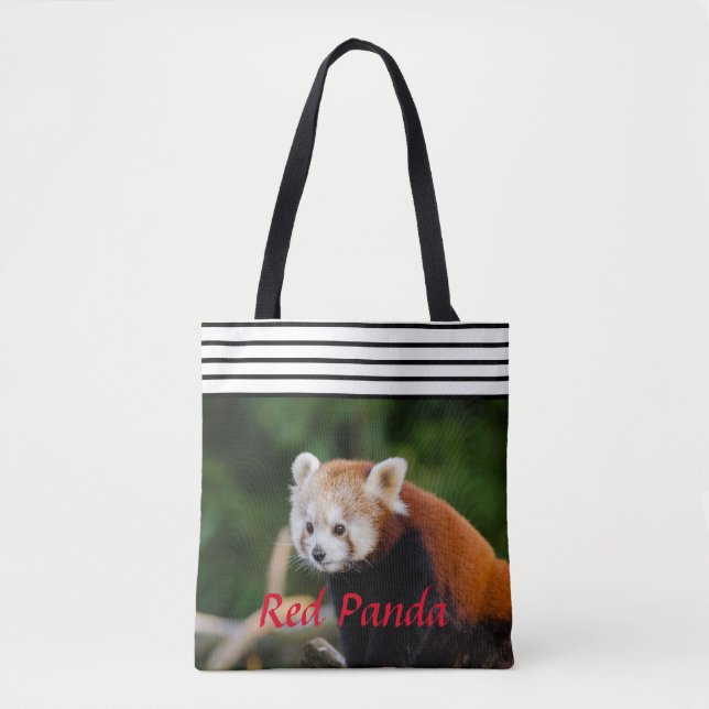 Chic Red Panda Stripe Tygkasse (Framsida)