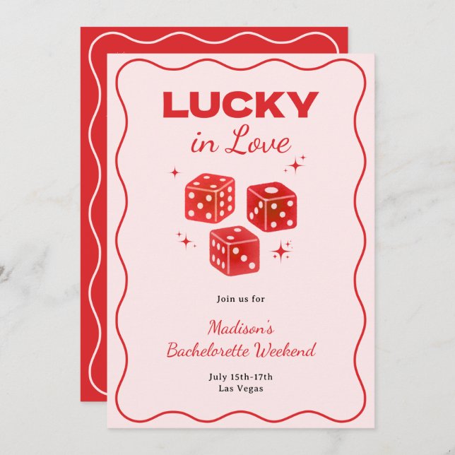 Chic Red Pink Lucky In Love Bachelorette Itinerary Inbjudningar (Fram/baksida)