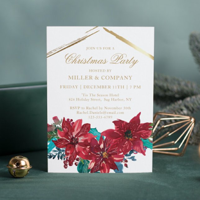 Chic Red Poinsettia Corporate jul Party Inbjudningar (Skapare uppladdad)