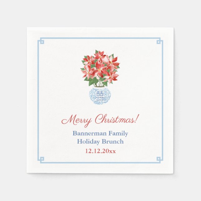 Chic Red Poinsettia jultomte Julfest Pappersservett (Framsidan)