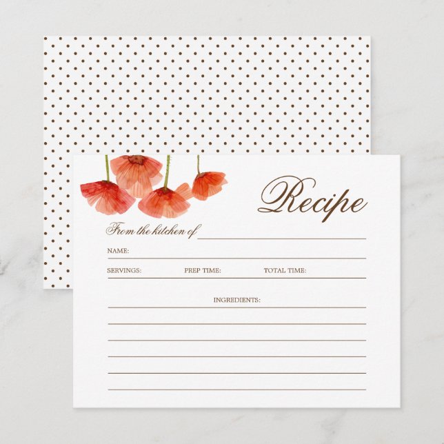 Chic Red Poppy Flowers Möhippa Recept Card Inbjudningar (Fram/baksida)