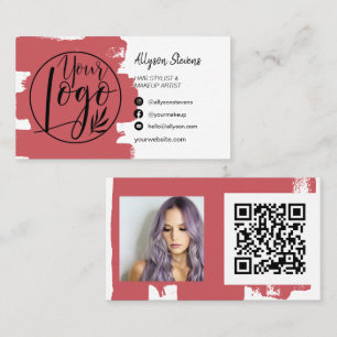 Chic Red push-hårsmakeup-fotot logotyp qr-kod Visitkort