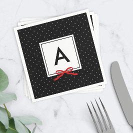 Chic Red Ribbon Black Polka Dot Mönster Monogram Pappersservett