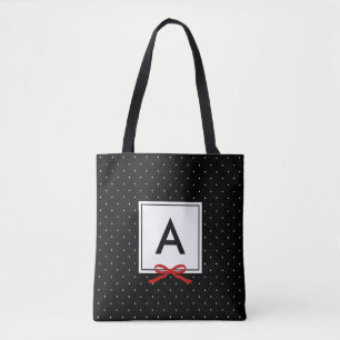 Chic Red Ribbon Black Polka Dot Mönster Monogram Tygkasse
