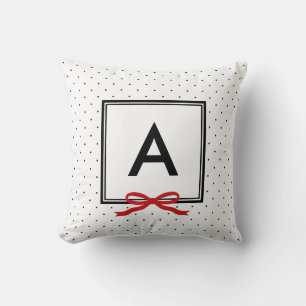 Chic Red Ribbon Polka Dot Mönster Monogram Kudde