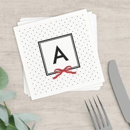 Chic Red Ribbon Polka Dot Mönster Monogram Pappersservett