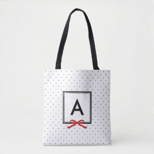 Chic Red Ribbon Polka Dot Mönster Monogram Tygkasse