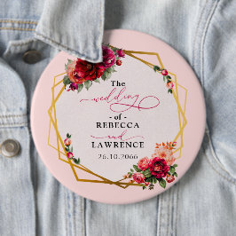 Chic Red rosa blommigt och faux guld bröllop Knapp