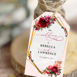 Chic Red rosa blommigt och faux guld bröllop Presentetikett
