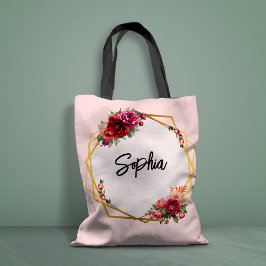 Chic Red rosa blommigt och faux guld bröllop Tygkasse