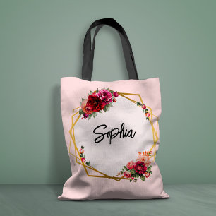 Chic Red rosa blommigt och faux guld bröllop Tygkasse