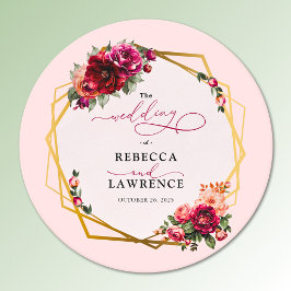 Chic Red rosa blommigt och faux guld bröllop Underlägg Papper Rund