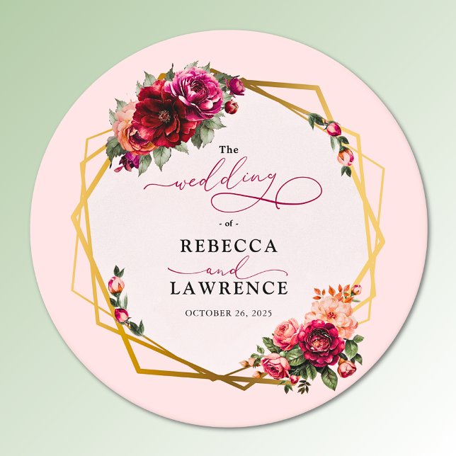 Chic Red rosa blommigt och faux guld bröllop Underlägg Papper Rund (Skapare uppladdad)