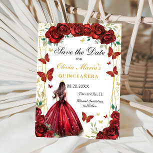 Chic Red Rose Floral Quinceanera Princess Spara Datumet