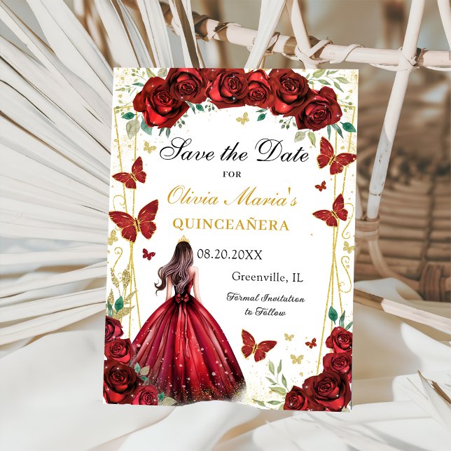 Chic Red Rose Floral Quinceanera Princess Spara Datumet (Skapare uppladdad)