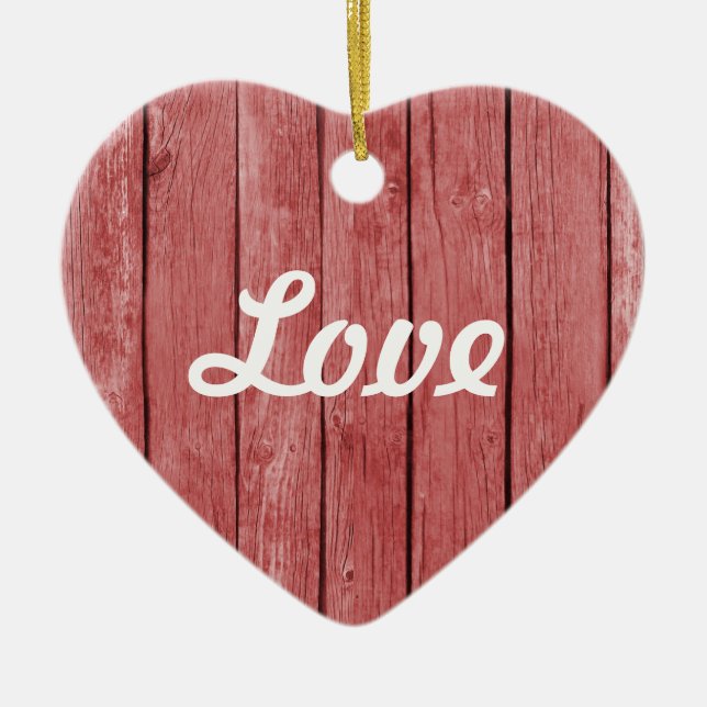 Chic Red Rustic Wood Julgransprydnad Keramik (Framsidan)