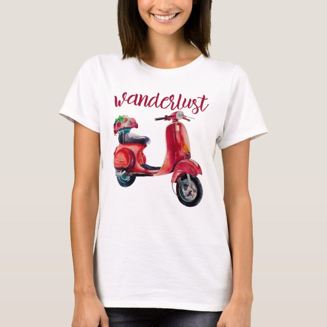Chic Red Scooter European Stil T Shirt (Framsida)