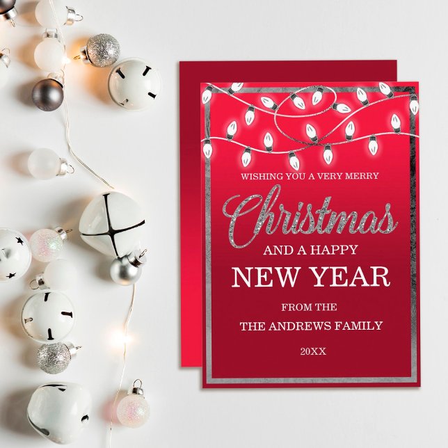 Chic Red Silver Hanging Ljus Glitter jul Julkort (Skapare uppladdad)
