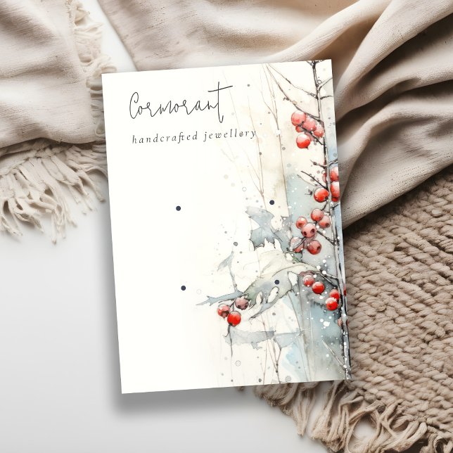 Chic Red Snö Winter Berries 2 Earring Stud Holder Visitkort (Skapare uppladdad)