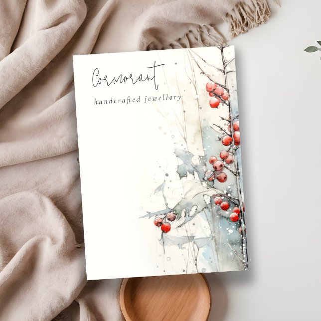 Chic Red Snö Winter Berries Blank Jewelry Holder Visitkort (Skapare uppladdad)