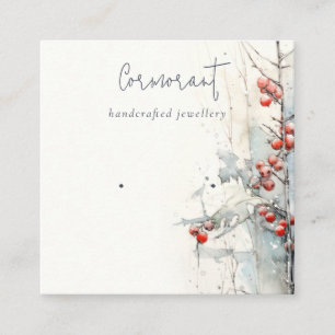 Chic Red Snö Winter Berries Earring Stud Holder Fyrkantigt Visitkort