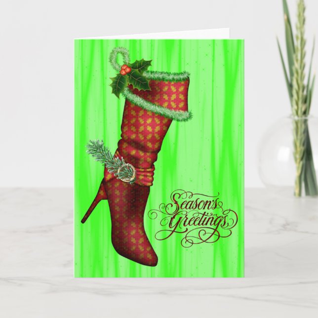 Chic Red Stocking-julkort Helgkort (Framsida)